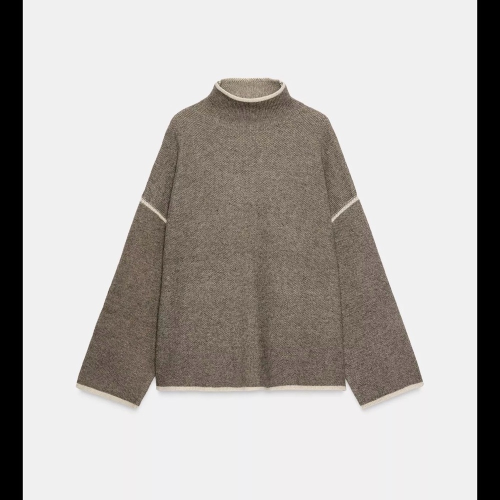 Zara Gray Sweater with Cream Trim